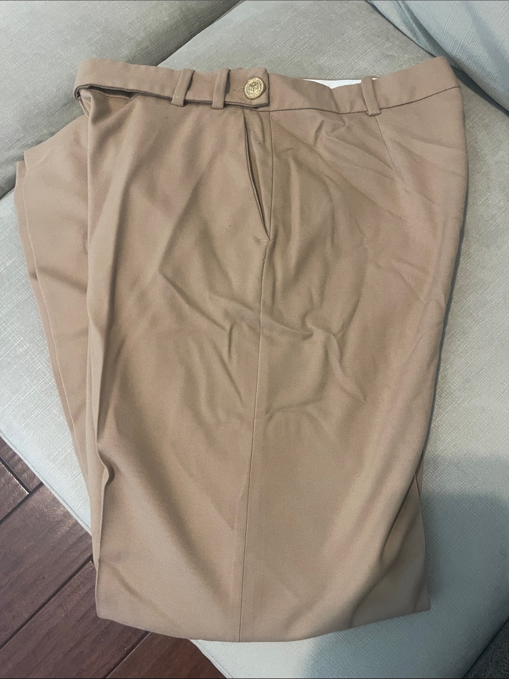 Zara Beige High-Waist Tailored Trousers with Gold Button
